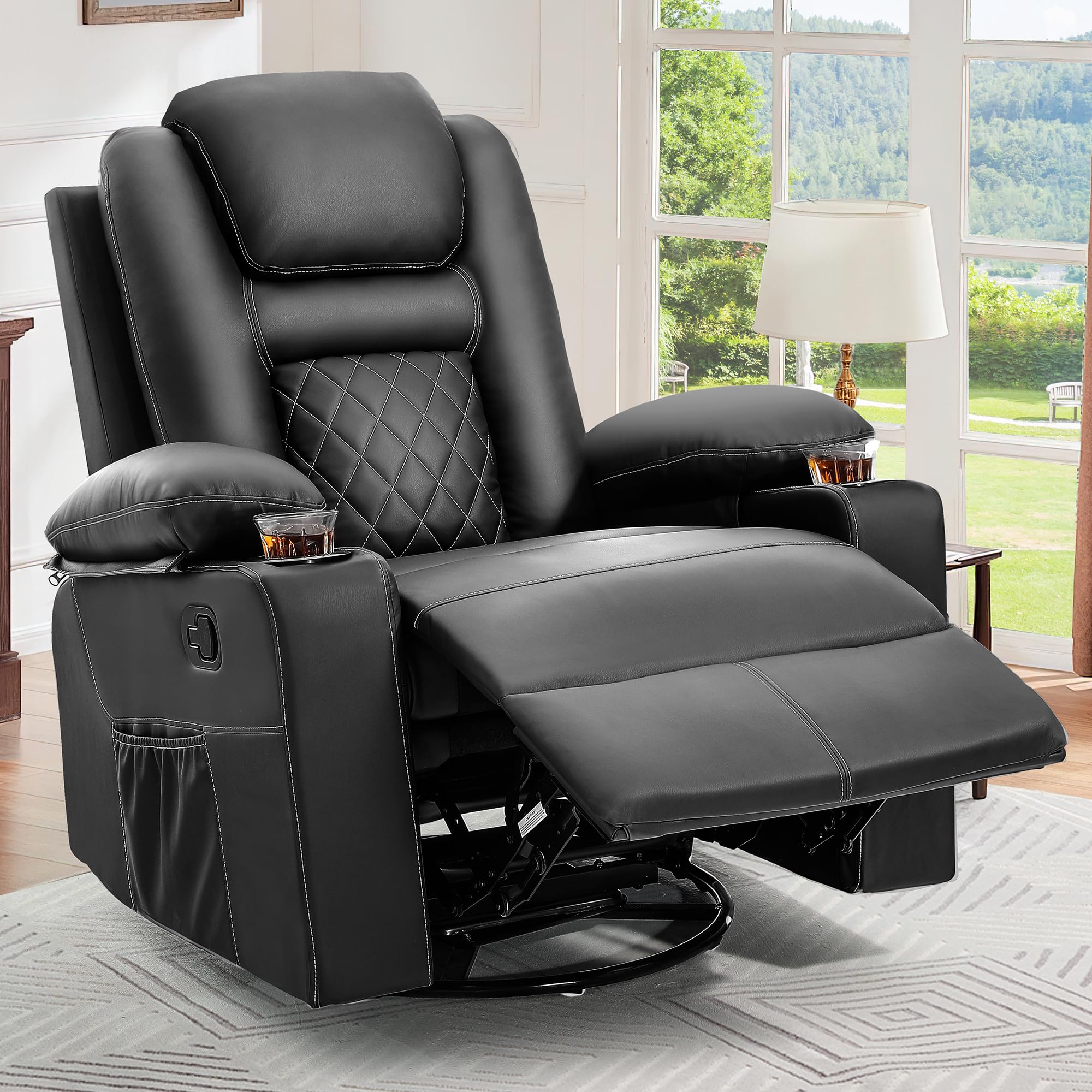 Photo 1 of ""BROWN"""" YITAHOME Recliner Chair,PU Rocking Chair for Adults,Swivel Recliner with Cup Holders,Heat and Massage,Single Sofa Seat with Side Pockets for Living Room/Bedroom,Black