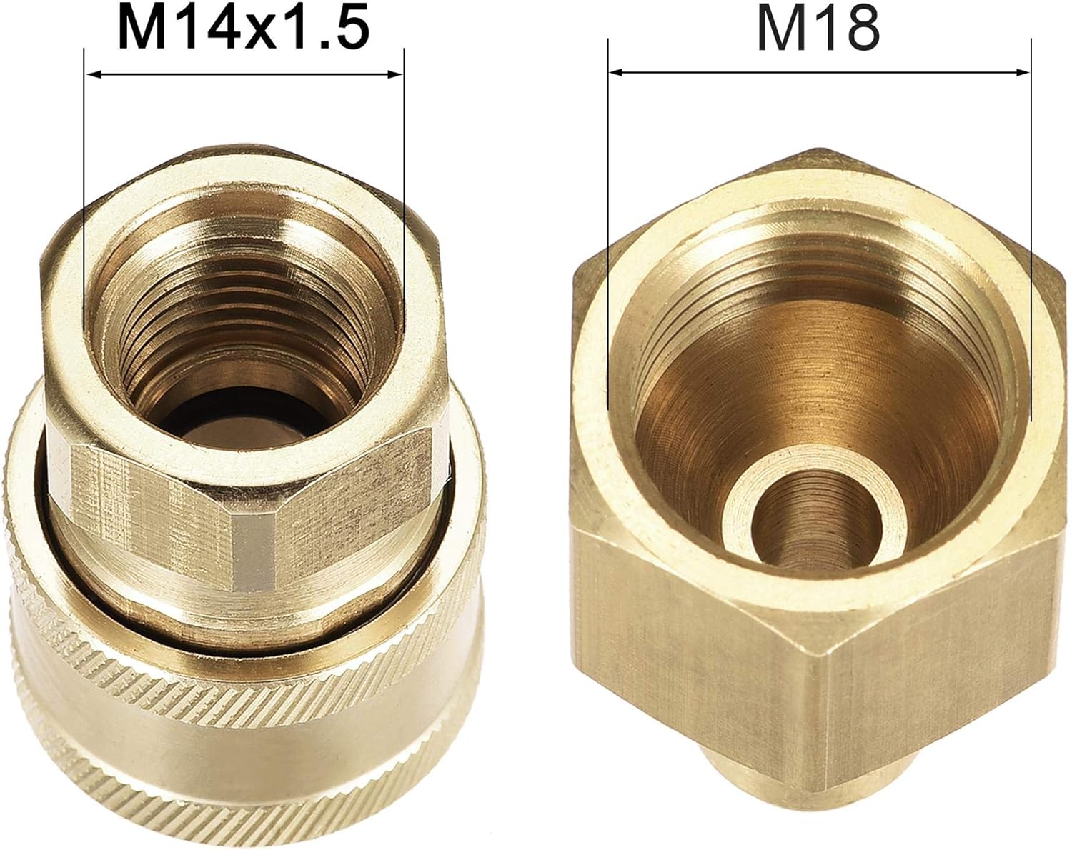 sourcing map Garden Hose Brass Quick Connect Set Fittings M18 & M14x1.5 Female Thread Water Hose Connectors Pressure Washer Adapter - Image 4