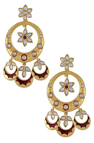 Amrapali Malya Gold Plated Enamelled Red Chand Flower Earrings for Women (BM(EER)17-10)