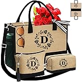 Adoryoung Monogrammed Tote Bags, 3Pcs Birthday Gifts for Women Initial Personalized Jute Tote Bags for Her Female Sister Mom
