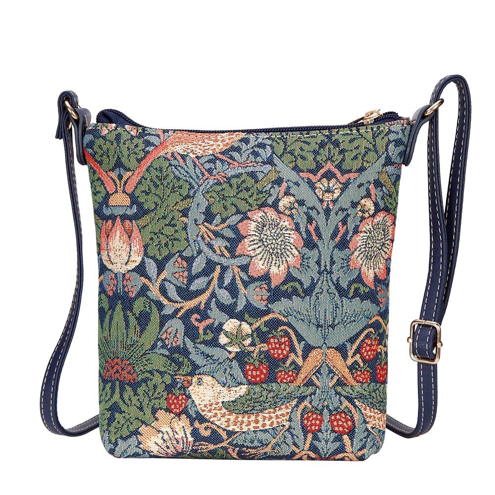 Signare Tapestry Small Crossbody Bag Sling Bag for Women Designs (Strawberry Thief Blue, SLING-STBL)