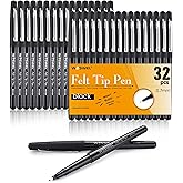 WOSWEL Black Felt Tip Pens, 32 Black Pens, 0.7mm Medium Point Felt Tip Markers Pens for Journaling, Note Taking, Planner, Writing,Drawing.Perfect for Art Office and School Supplies