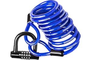 DocksLocks Anti-Theft Weatherproof Coiled Security Cable with Reinforced Looped Ends and Short Shackle U-Lock 15ft
