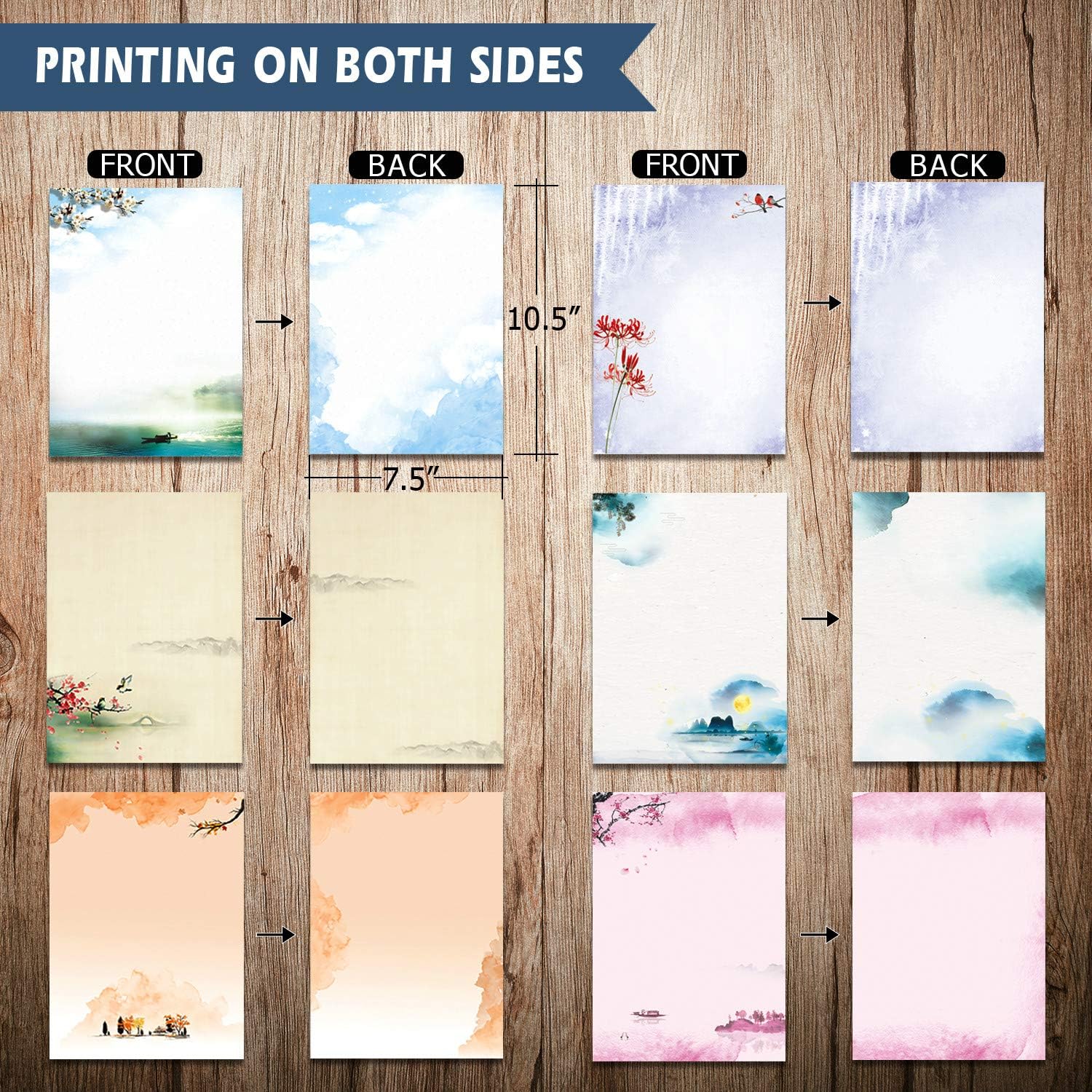 Stationary Set Japanese Stationery Letter Writing Paper, 48 Pack Stationary paper and envelopes set Ink Painting Design - 48 Stationary papers + 24 Envelopes : Office Products