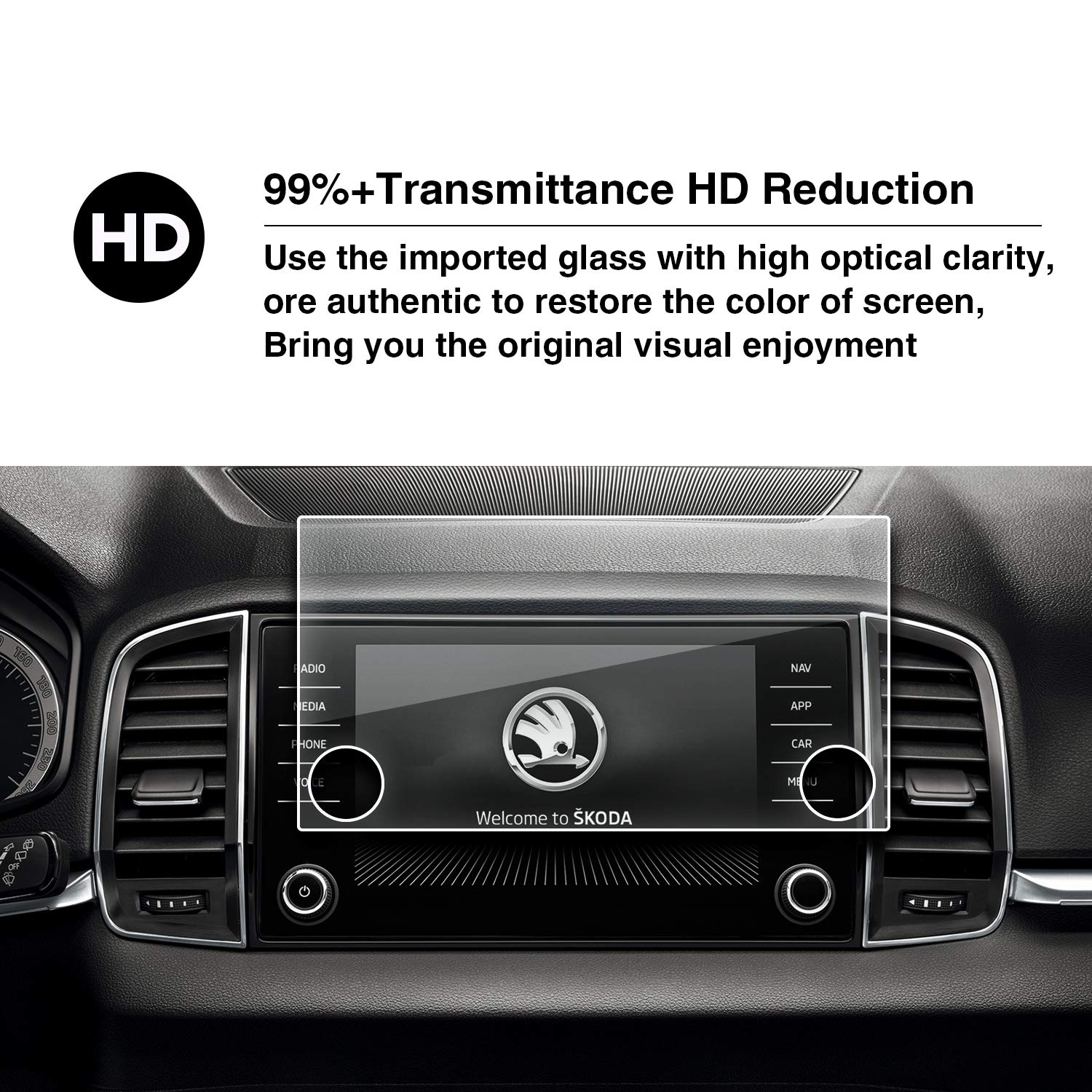 YEEPIN 2017-2021 Skoda Karoq Columbus 8-inch tempered glass protective film, 9H hardness explosion-proof scratch-resistant, ultra clear screen protection