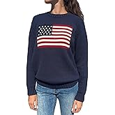 Luckinbaby American Flag Sweater for Women Striped Star Sweaters USA Sweatshirt Patriotic Knitted Loose Pullover Top