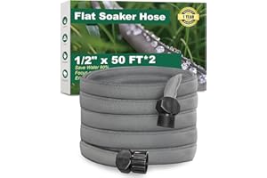 HAETEIR Flat Soaker Hose 50 FT*2Pack for Garden Beds, Linkable Drip Irrigation Hose, Double-Layer PVC, Leakproof & Kink-Resistant, Even Seepage Saves up to 80% Water