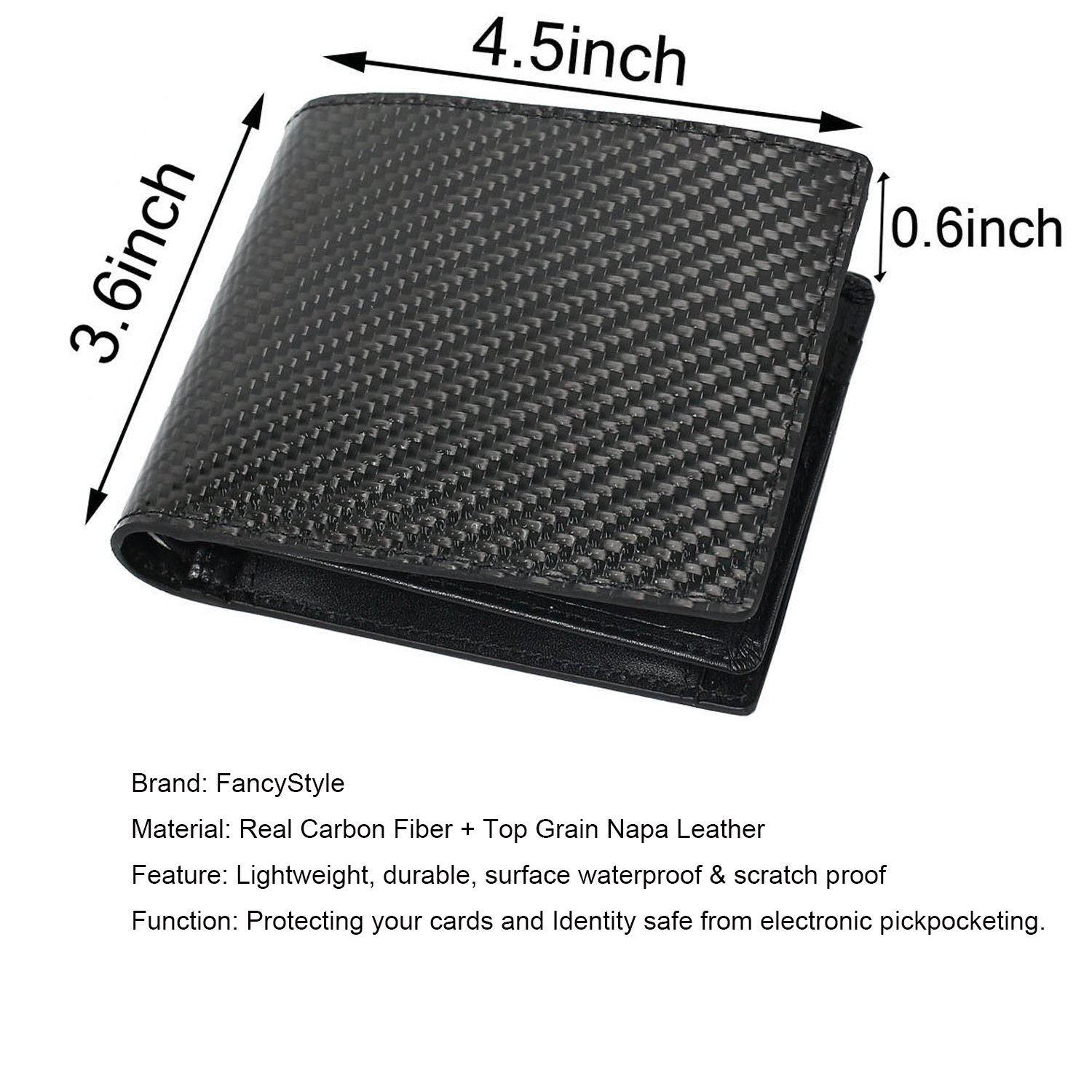 Men RFID Blocking Carbon Fiber Wallet Trifold Slim Ultralight with Coin Pocket