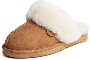 Dearfoams Women's Fireside Sydney Shearling Fur Indoor/Outdoor Scuff Slipper with Wide Widths