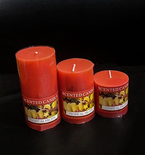 GOYAL High Quality Red Scented Wax Pillar Set (Set of 3)