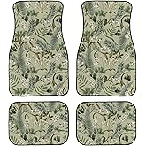 GEMEICHI Botanical Print Car Floor Mats Set of 4 White Flowers Berries Fern and Leaves Floor Mats for Cars Universal Front Rear Vehicle Foot Rugs Auto Vintage Green Plants Car Accessories for Trucks