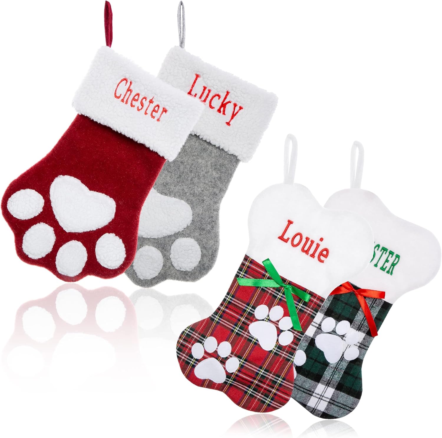 Stockings & Holders - Ulico Personalized Christmas Stocking for Dogs Cats, Custom Embroidered Name Pet Paw or Large Bone Shape Christmas Stockings,Xmas Decorations Fireplace Hanging Stockings Family Holiday Dog Cat（1 pcs）