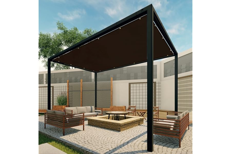 Patio Paradise 15' x 32' Sun Shade Cloth with Grommets Rectangle Shade Sail Canopy Pergola Cover with Straight Edge, UV Block Fabric for Backyard Deck Outdoor Activities, Brown