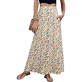 XSRYT 2025 Womens Boho Floral Maxi Skirt Fall Winter Stylish Elastic High Waisted A Line Long Skirts with Pockets