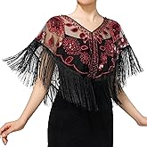 SWEETV Women's 1920s Shawl Wraps,Sequin Beaded Flapper Evening Shawls for women formal/Party/Wedding/Formal/Harlem night
