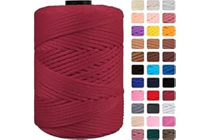 CAMAL Polypropylene Cord 3mm 185 Yards Colorful Polyester Yarn Handmade Knitting Thread Macrame Cord 3mm for Crochet Bags, DIY Crafts, Plant Hangers, Making Macrame Project(Wine Red)