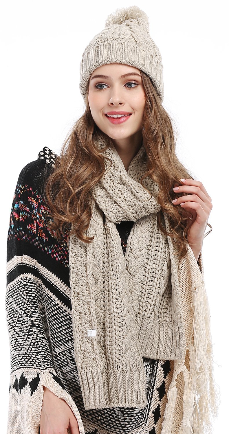 Women's Scarf and Hat 2pcs Set Knitted Warm Skullcaps Thicken Beanie Cap Women's Scarf and Hat 2pcs Set Knitted Warm Skullcaps Thicken Beanie Cap