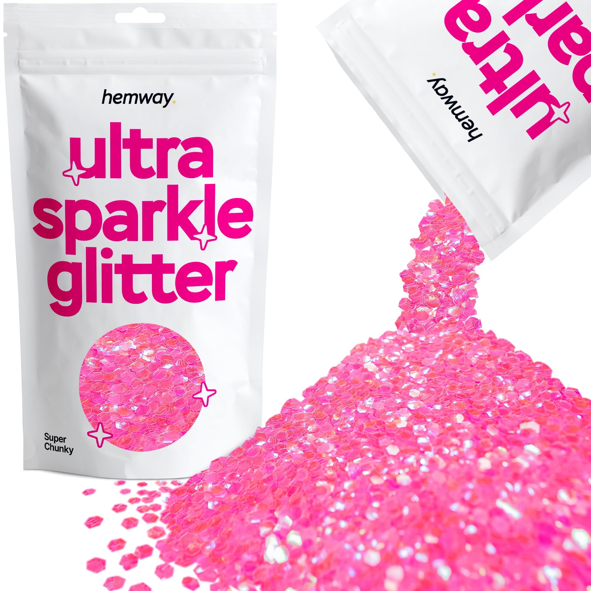 Hemway Ultra Sparkle Glitter Baby Pink Iridescent 100g Super Chunky | Glitter for Arts & Craft, Makeup, Nail Art, Crafting, Card Making, Sparkle Decoration