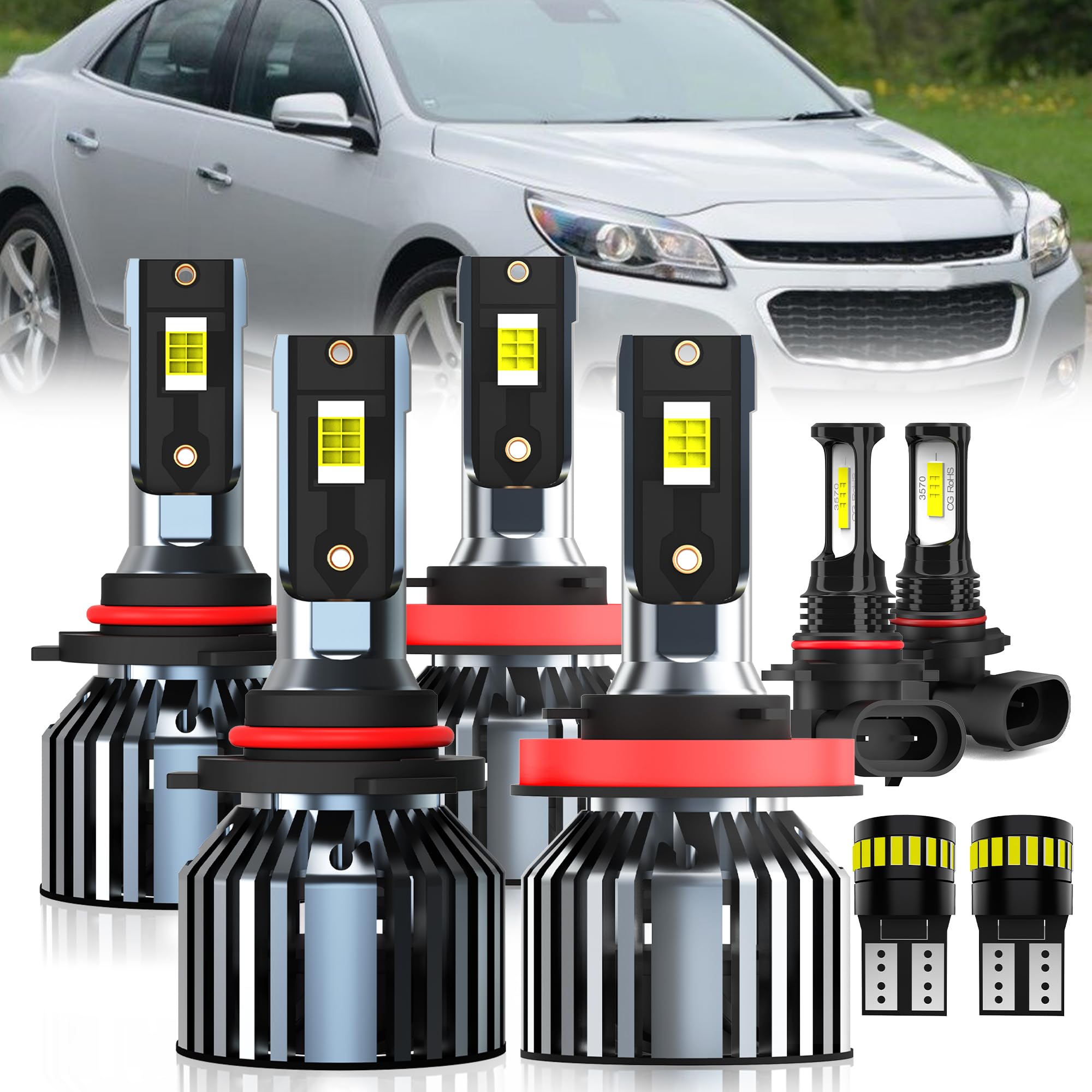 Photo 1 of AMXTOBUB For 2013-2015 Chevy Malibu light Bulbs, 9005 High Beam H11 Low Beam 9145 Fog Light License Plate Lights Combo, 8PCS