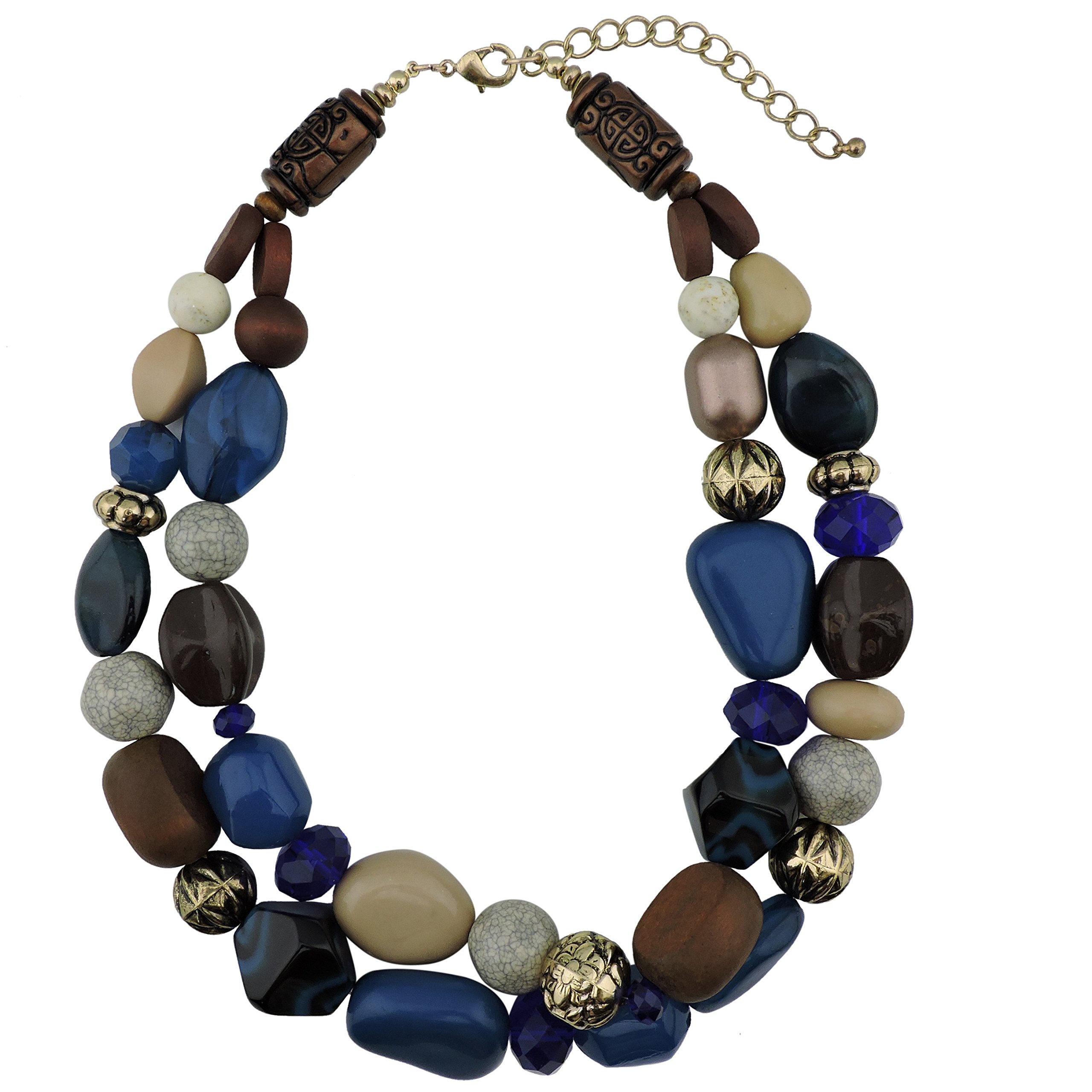 BOCAR Necklace for Women Trendy 2 Layer Statement Chunky Beaded Necklace for Women Girls Gifts (NK-10384-Strong Blue)