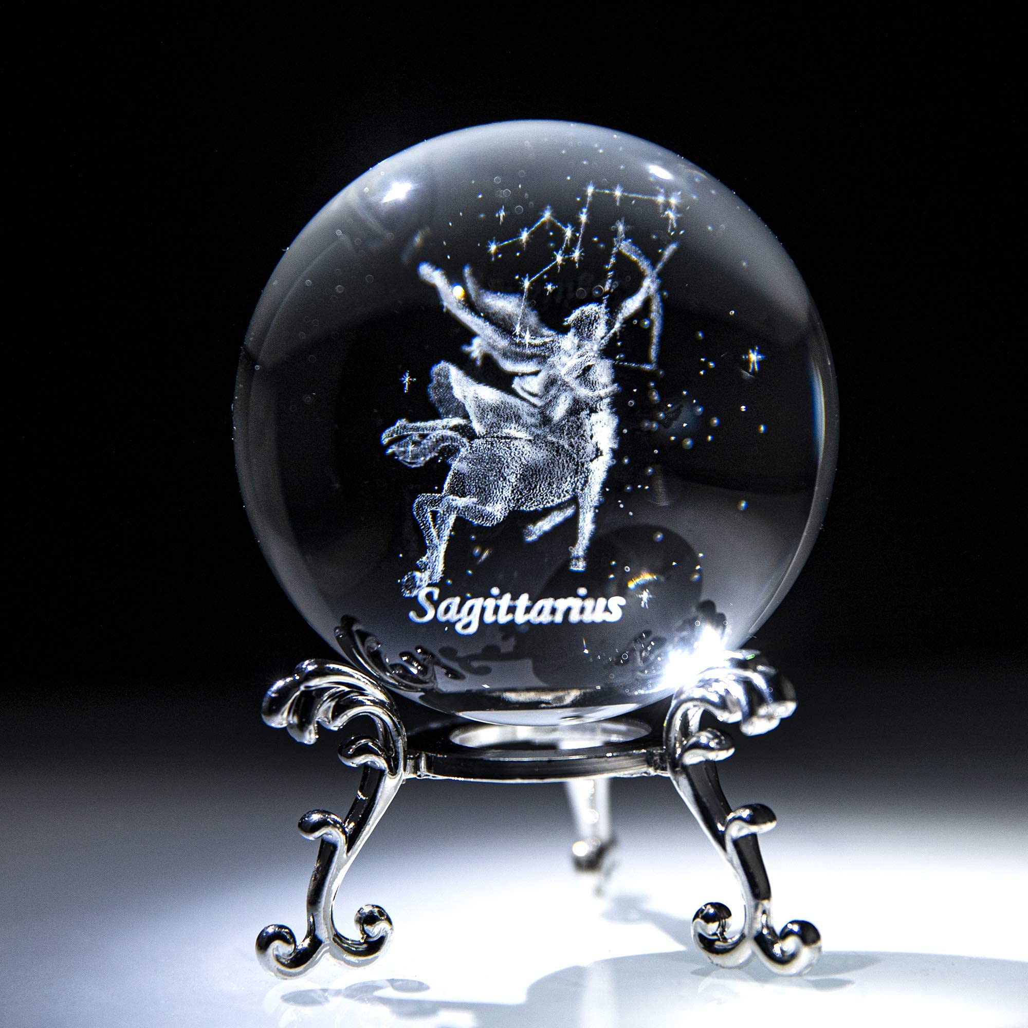 HDCRYSTALGIFTS 60mm 3D Constellation Crystal Ball Figurine Gifts for Women Men Glass Laser Engraved Sagittarius Crystal Ball with Stand Paperweights Glass Sphere Ball Ornaments Decor Gifts for Lovers