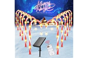 RECHOO Christmas Decorations Outside, 12Pack Large Solar Candy Cane Christmas Decorations with Wireless Remote Control & Bigger Solar Panel, 9 Modes Bright All Night Outdoor Christmas Yard Decorations