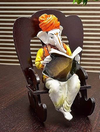 Karigaari India Ganesha Resting on Rocking Chair - Brown & White (Combo Offer-Ganesh Chaturthi Special)