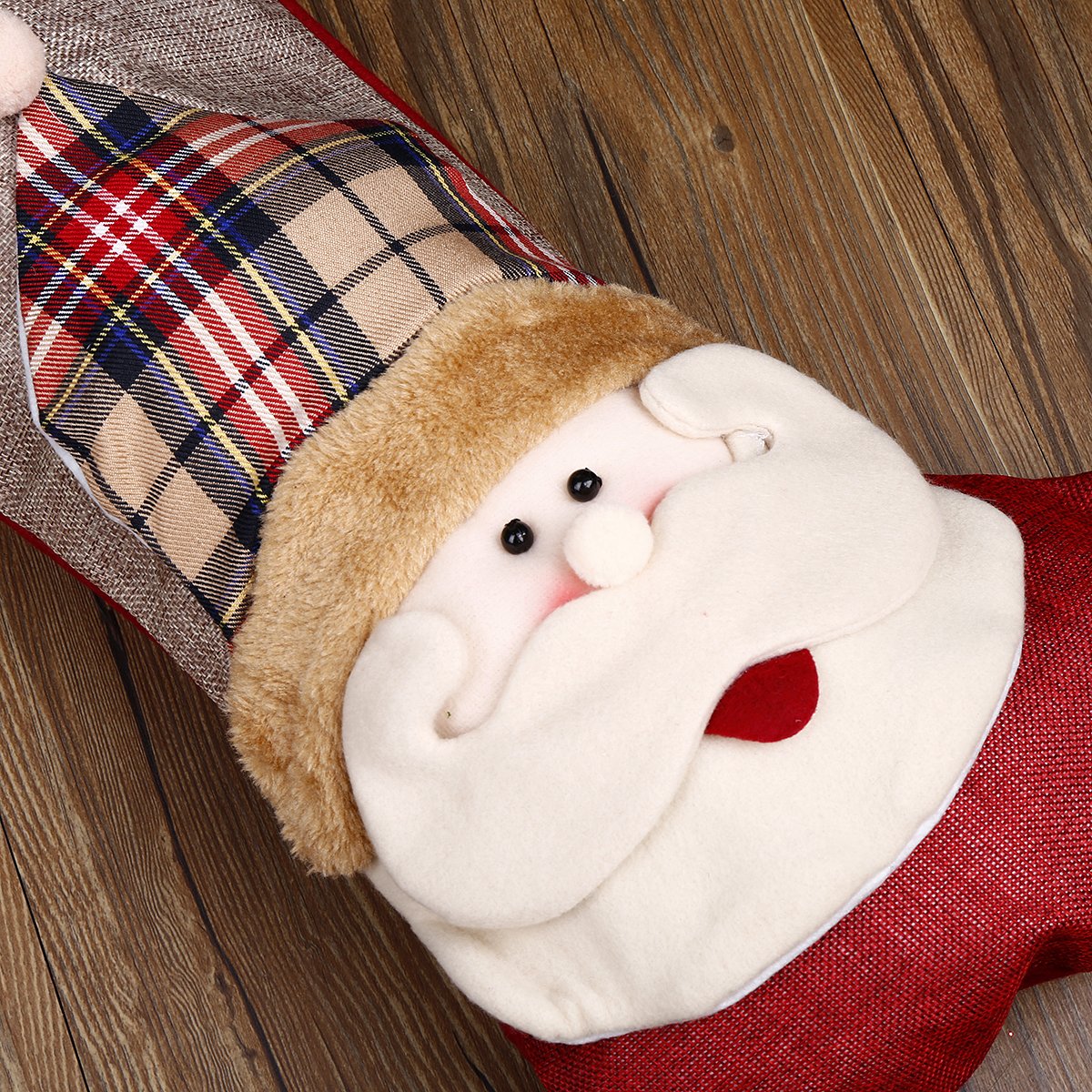 Christmas Stocking 3D Santa Claus Christmas Day Gift Classic Traditional Plaid Adorable Cute Holiday Decoration Ornament Decorate Your Home for Party Office Xmas Tree 18 inch