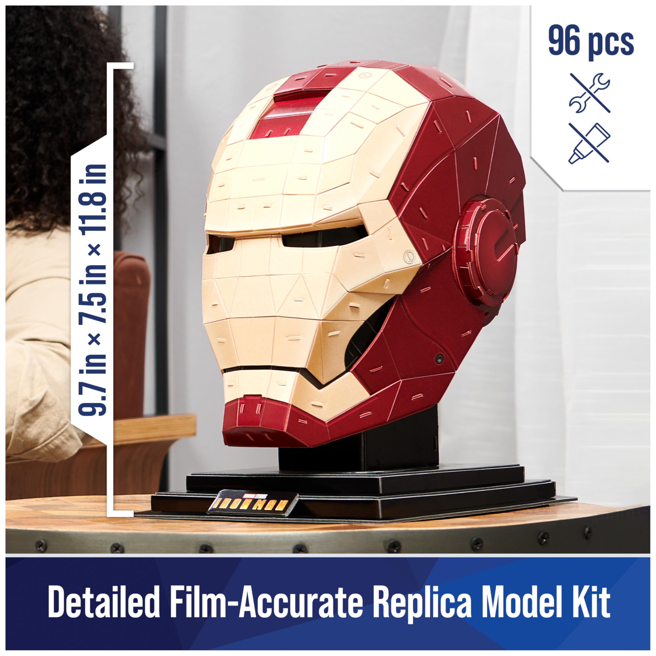 4D Build, Marvel Iron Man 3D Puzzle Model Kit with Stand 96 Pcs | Iron Man Helmet Desk Decor | Building Toys | 3D Puzzles for Adults & Teens 12+