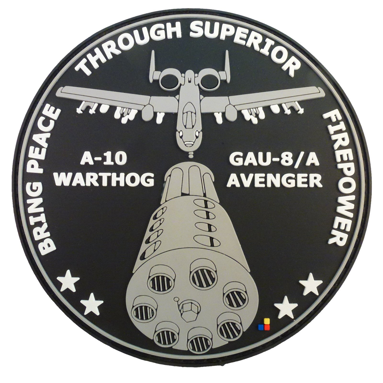Peace Through Superior Firepower A-10 Warthog GAU-8/A Avenger Morale PVC Rubber 3D Hook Patch
