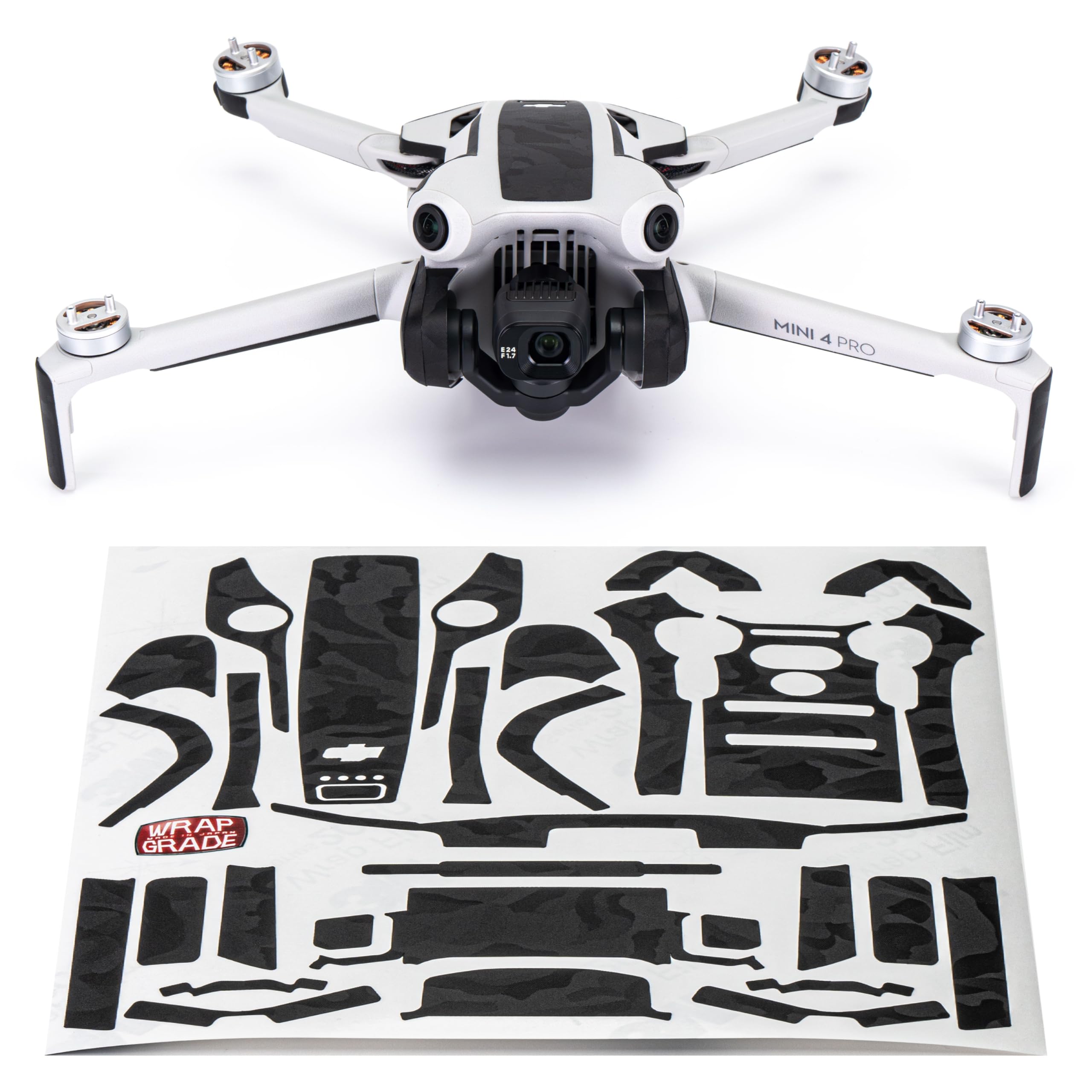 WRAPGRADE Skin Stickers Compatible with DJI Mini 4 Pro | Accent Color (Black Bumpy Camo)