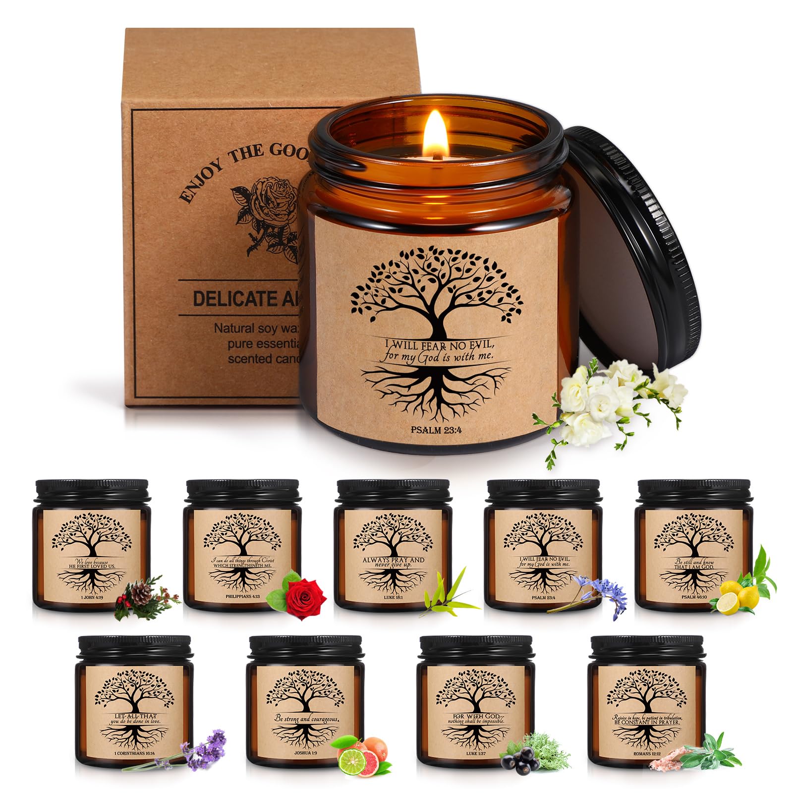Photo 1 of 10 Jars Christian Religious Candles Catholic Scented Prayer Candle Bulk 3.5 oz Faith Bible Verses Church Gifts for Women Men Pastor's Wife Employee Coworkers Christmas(Amber,Tree)