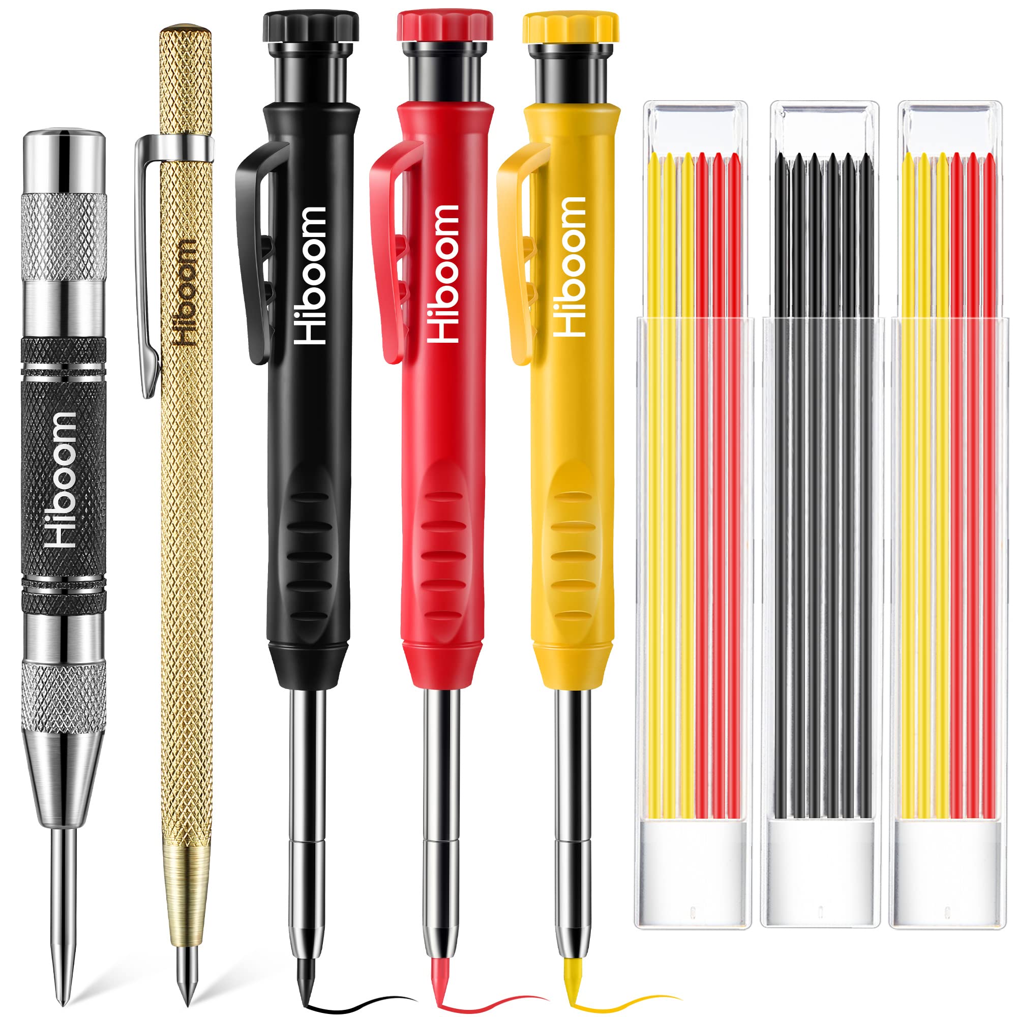 Photo 1 of Hiboom Mechanical Carpenter Pencils with Solid Deep Hole Woodworking Pencils with Built in Sharpener & Refills, Automatic Center Punch, Carbide Scribers Tool Set for Architect Construction