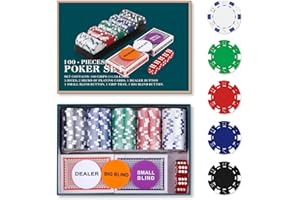 Homwom Poker Chip Travel Set, 100PCS 5 Color Professional Poker Chips in Cardboard Gift Box, 11.5 Gram Clay Composite Casino Poker Chips for Casino Card Games Texas Holdem Blackjack