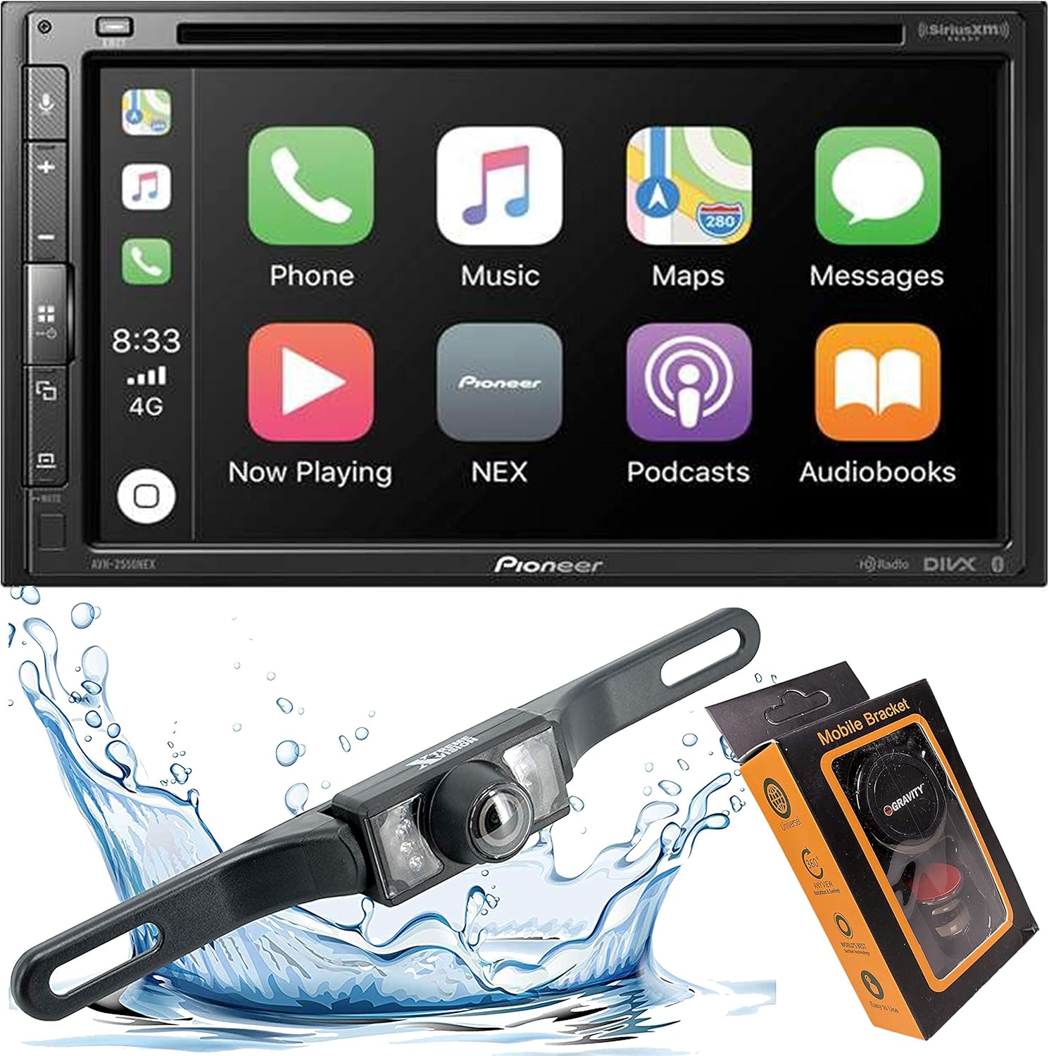 Pioneer AVH-2500NEX Double DIN in-Dash DVD/CD Car Stereo Receiver with Built-in Android Auto and CarPlay, 6.8" Touchscreen, and WebLink + HD Backup Camera with Gravity Magnet Phone Holder