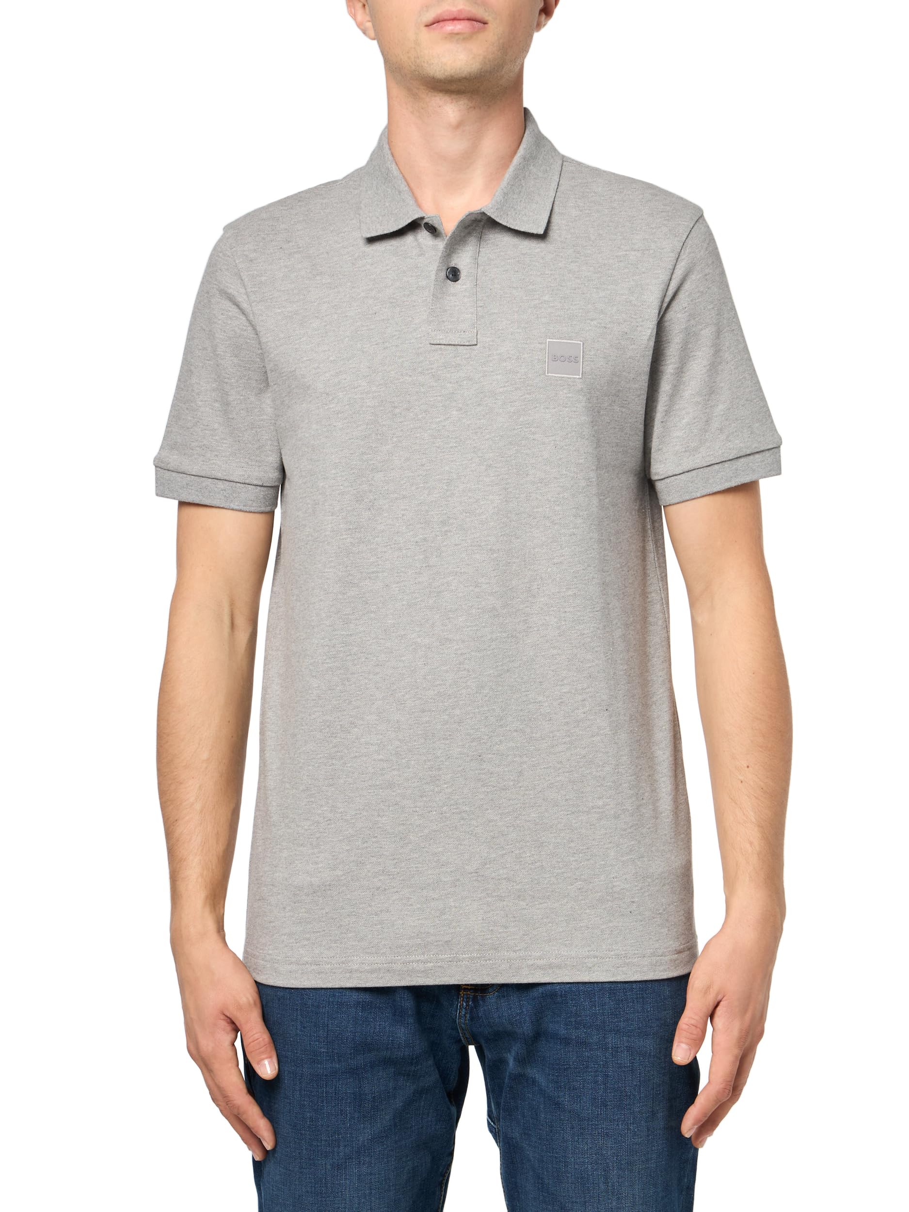 BOSS Square Patch Logo Slim Fit Pique Polo Shirt, Moonrock Grey, L