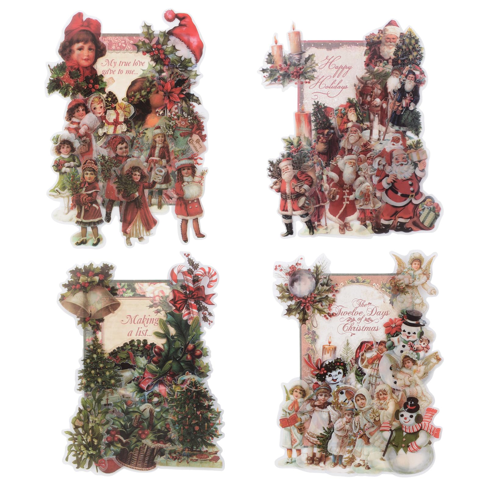 URROMA 120Pcs Christmas Waterproof Stickers Set, 4 Styles Xmas Theme Stickers DIY Retro Crafts for Christmas Party Favor Greeting Card Decor