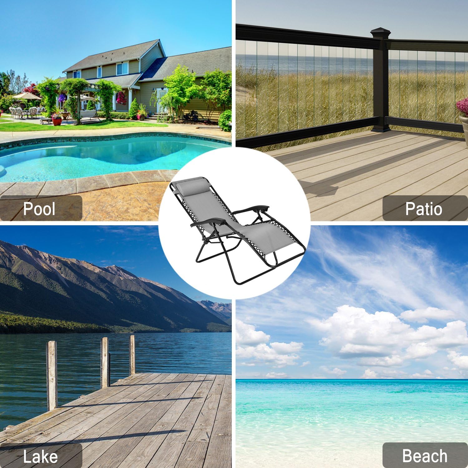 Flexzion Zero Gravity Chair - Anti Gravity Outdoor Lounge Patio Folding Reclining Chair and Textilene Seat with Footrest & Adjustable Pillow for Yard, Beach, Camping, Garden, Pool, Lawn Deck (Gray) : Garden & Outdoor