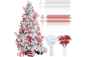 Riceshoot 50 Pcs Christmas Tree Picks and Sprays Artificial Glitter Stem Ornaments Curly Decorative Sticks for Vases Tall Candy Christmas Tree Twigs for Wedding Holiday Party Decoration(Red, White)