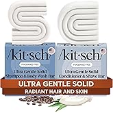 Kitsch 2-in-1 Ultra Sensitive Shampoo Bar & Body Wash + Conditioner Bar & Shaving Soap – Fragrance-Free Bar Soap for Sensitive Skin & Scalp - For Healthy, Radiant Hair and Skin - Made in USA – 2pcs