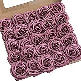 Ling's moment Artificial Flowers 50Pcs Mauve Roses Decor w/Stems,3" Real Touch DIY Foam Floral for Wedding Bouquet/Centerpieces, Outdoors Party Backdrop, Room/Table, and Garden/Pot Decorations