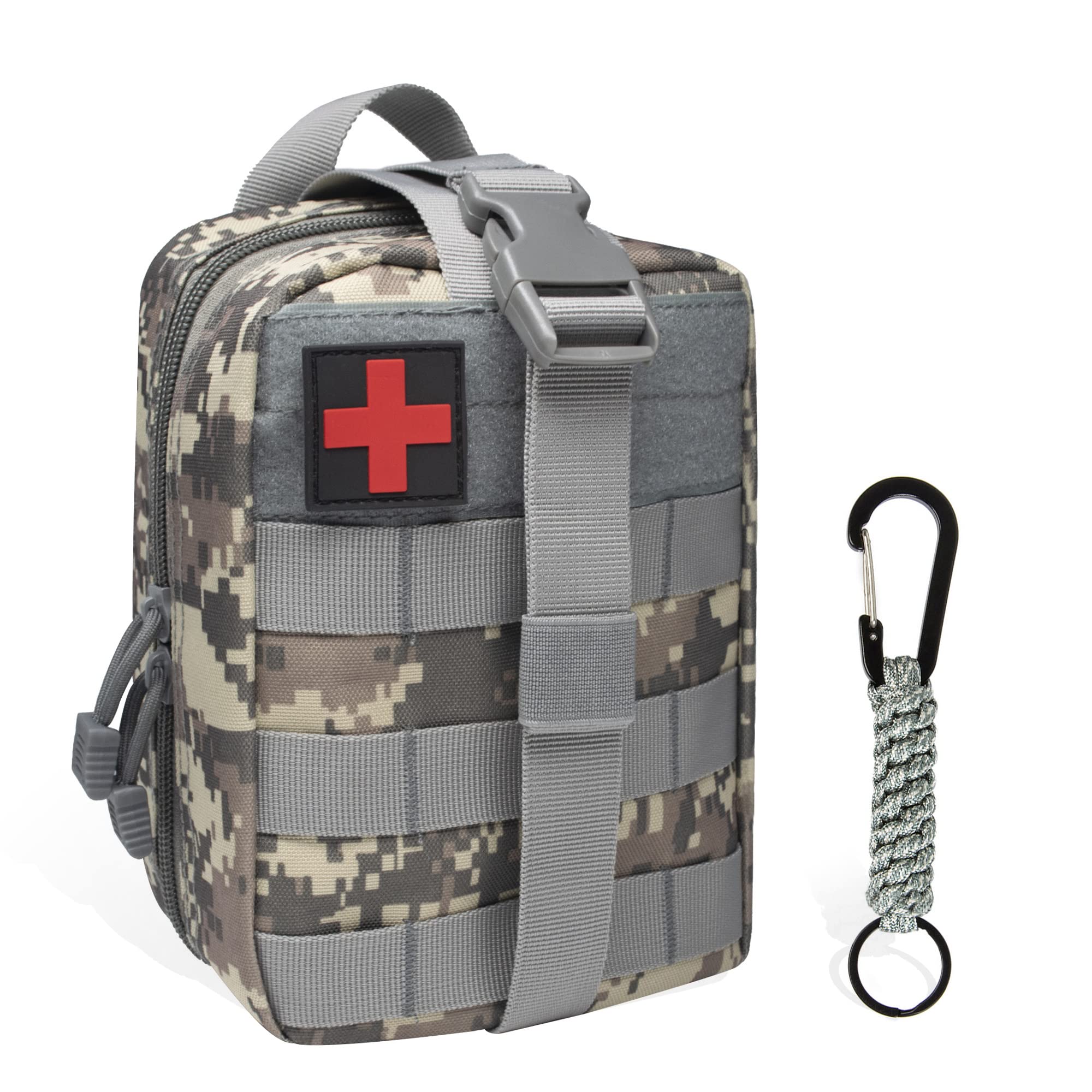 QIYUANT Molle First Aid Bag Tactical IFAK Rip-Away Utility EDC Pouch with Outdoor Hook Hiking Waist Belt Pack Survival Military EMT Emergency Medical Pouch Home Car Travel Camping Empty ACU Digital