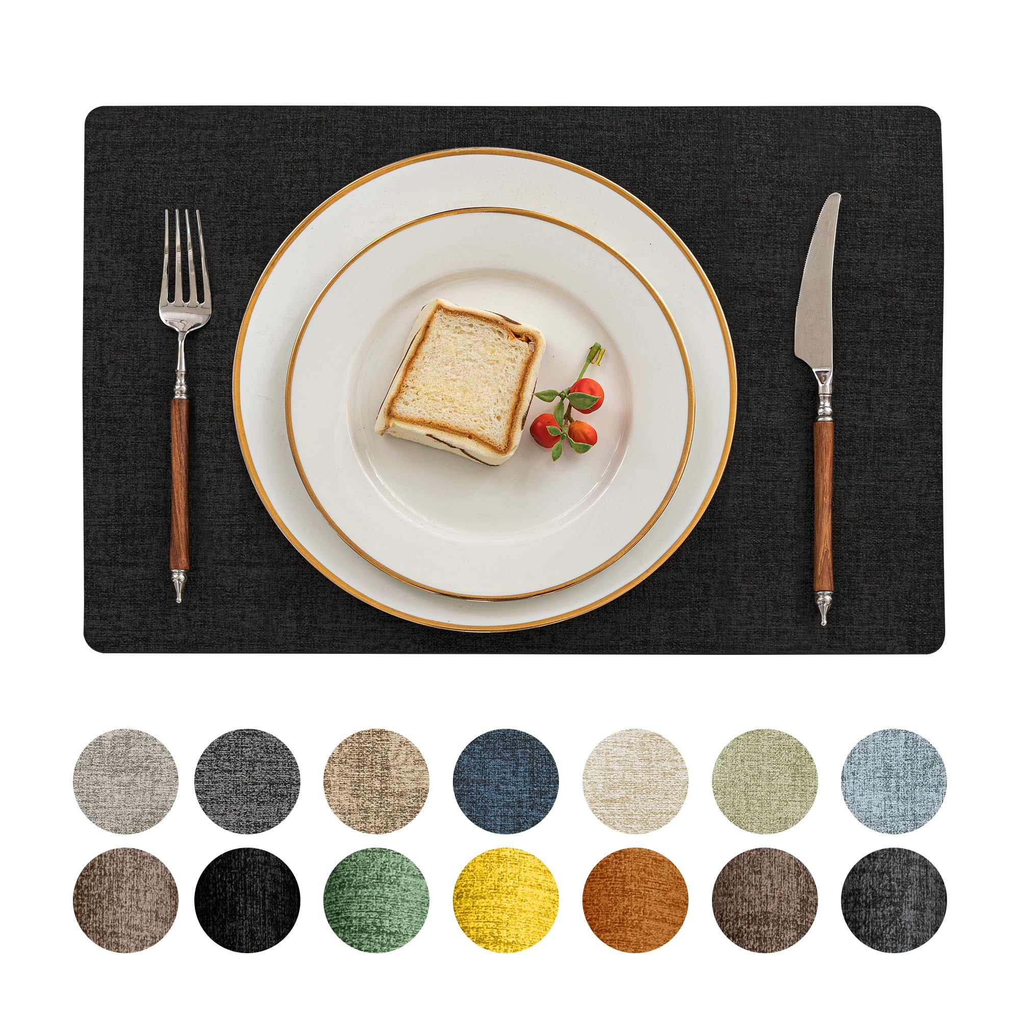Photo 1 of Romanstile Vinyl Placemats Set of 4-12 X 18 Inch - Heat Resistant Place Mats 100% Waterproof Oilproof Wipeable Reversible Faux Leather Table Mats for Kitchen/Dining/Party/Holiday, Black
