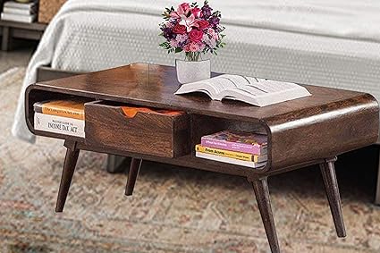 Generic Mahima Handicraft Sheesham Wooden TV Stand, Coffee Table with Foldable Legs and Drawer Storage (Walnut Dark Brown)