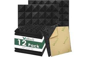 VallisCo 12 Pack Acoustic Panels 2 X 12 X 12 Inches Upgraded Self-Adhesive, Acoustic Foam Panels for Soundproofing, Noise Reduction, Soundproof Panels for Studios, Offices, and Home Theaters