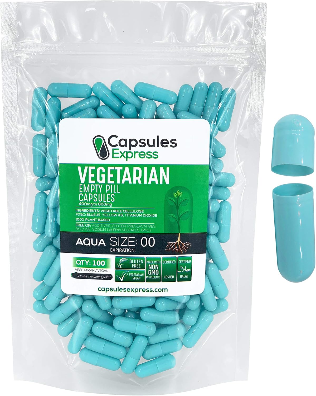 Capsules Express Size 00 Aqua Empty Vegan Capsules Vegetarian/Vegetable Pill