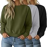 Ficerd 3 Pack Women's Cropped Sweatshirts Long Sleeve Cotton Crew Neck Pullover Tops Casual Solid Sweat Shirts(Black, Light Gray, Army Green,Medium)