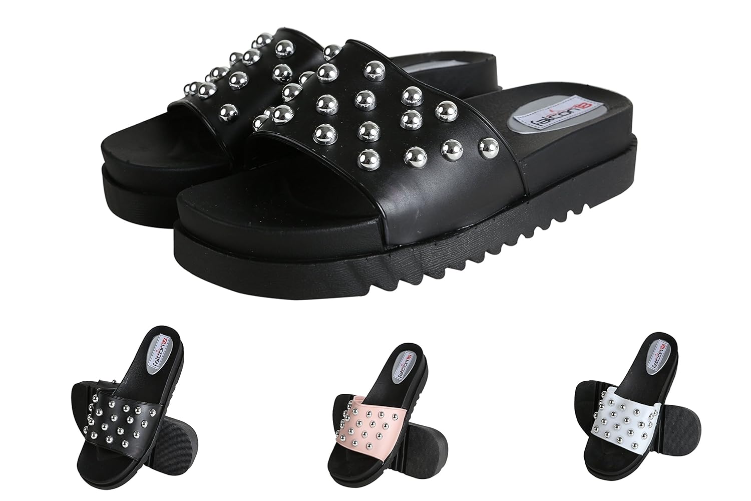 falcon18 women's trendy beads causal comfortable 1.5 inches platform and slippers