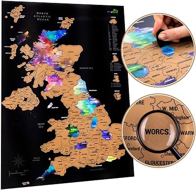 Atlas & Green Scratch Off UK Map Poster A2 with Accessories Kit