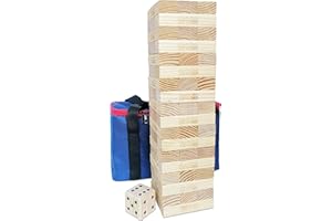 Wooden Tumble Tower Game Set - Stacking Timber Game with Carry Bag (54 pcs Large Tumble Tower with Dice, 12 x 4 x 2.5 cm)
